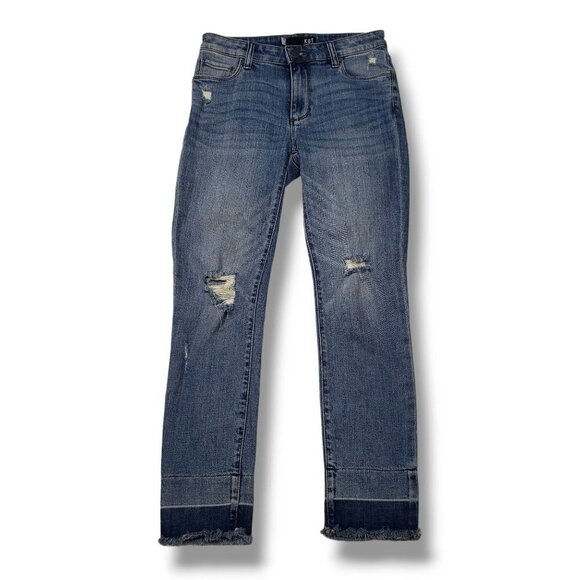 Kut from the Kloth Reese Ankle Straight Leg Jeans Womens 00 Distressed Fray - Picture 1 of 10